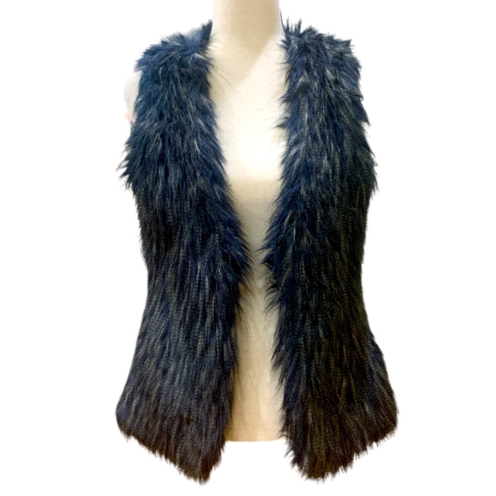 BDB DAVID BITTON Faux Fur Vest Navy and Gray Size S